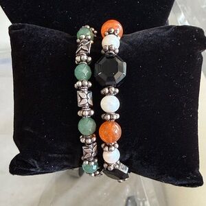 Handcrafted Green, Orange & Black Beaded  Bracelet